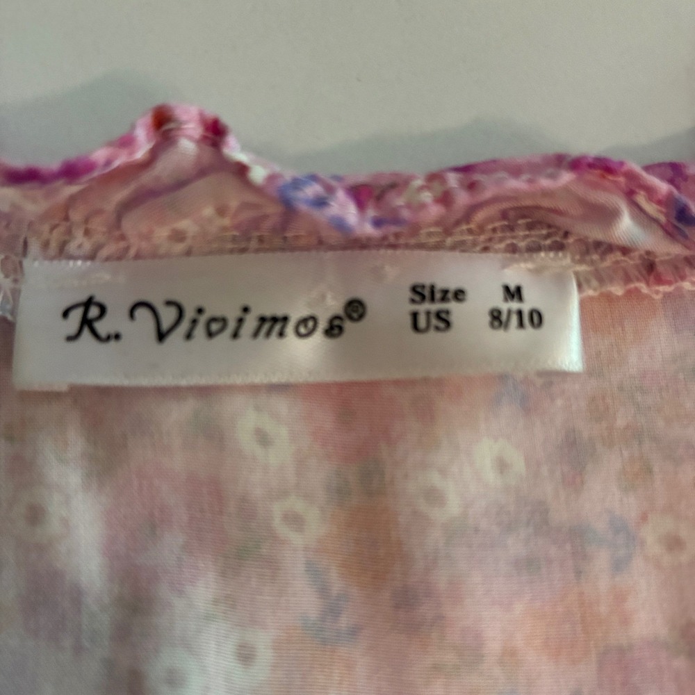 R. Vivimos Dress M Peasant Boho Fairycore Whimsy Tiered Ruched Ruffles - Picture 3 of 12